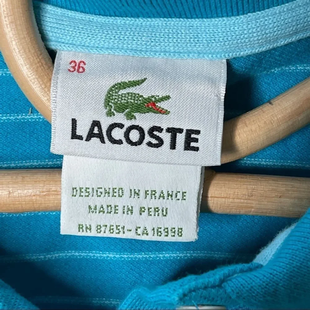 SOLD Lacoste polo shirt long sleeve collared golf top turquoise blue 10 - Picture 4 of 13